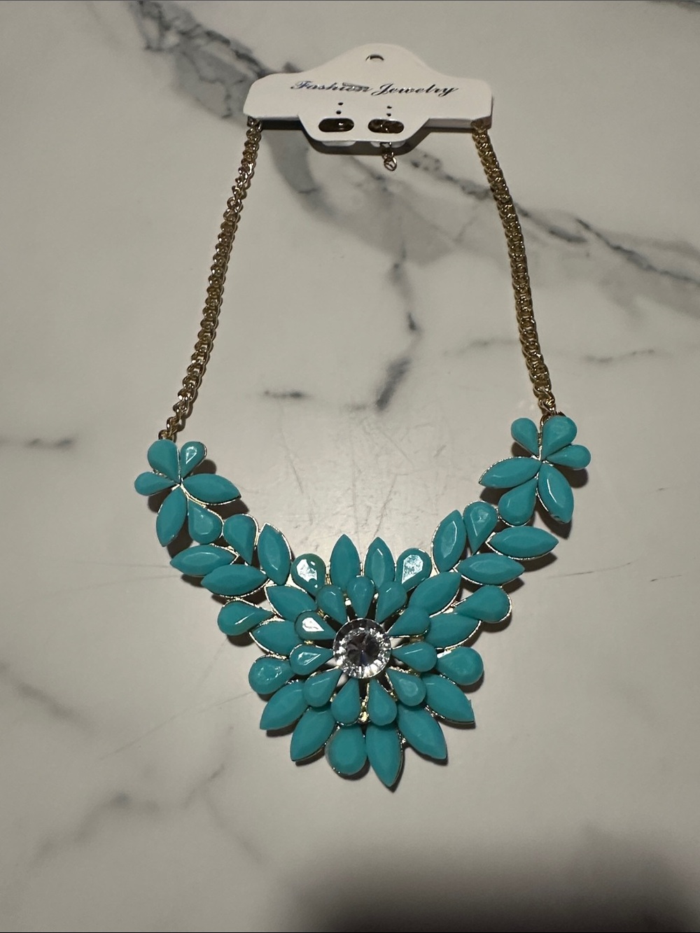 Turquoise Color Floral Statement Necklace - Fashion Jewelry